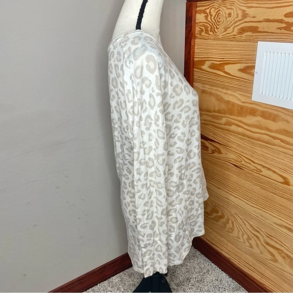 Gibson Leopard Print V-Neck Oversized Long Sleeve Top Tunic Sweater Extra Small